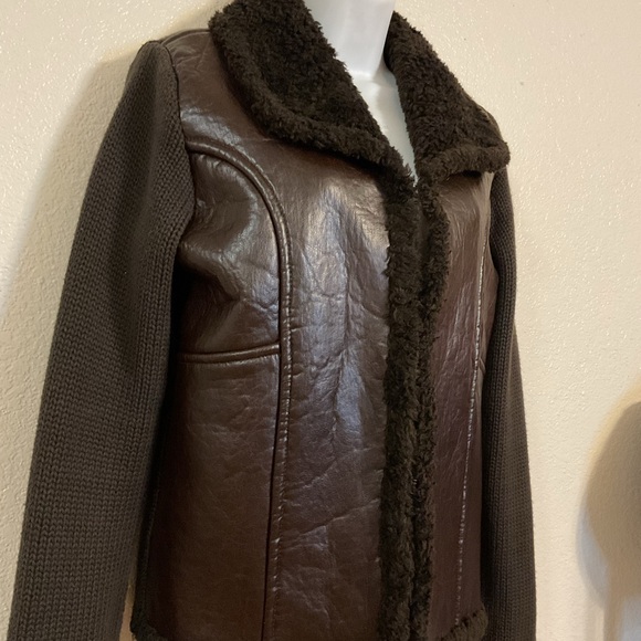 Vintage 90s leather knit Brown Shearling Women's Jacket - Picture 11 of 11